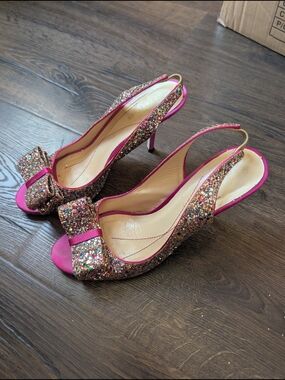 Kate Spade Pink Multicolor Glitter Slingback Heels - Women